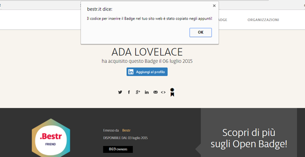 Bestr - Alert di embed del Badge